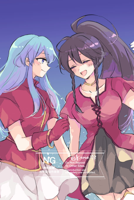 2girls, aqua_eyes, aqua_hair, blue_eyes, blue_hair, blush, bracelet, braid