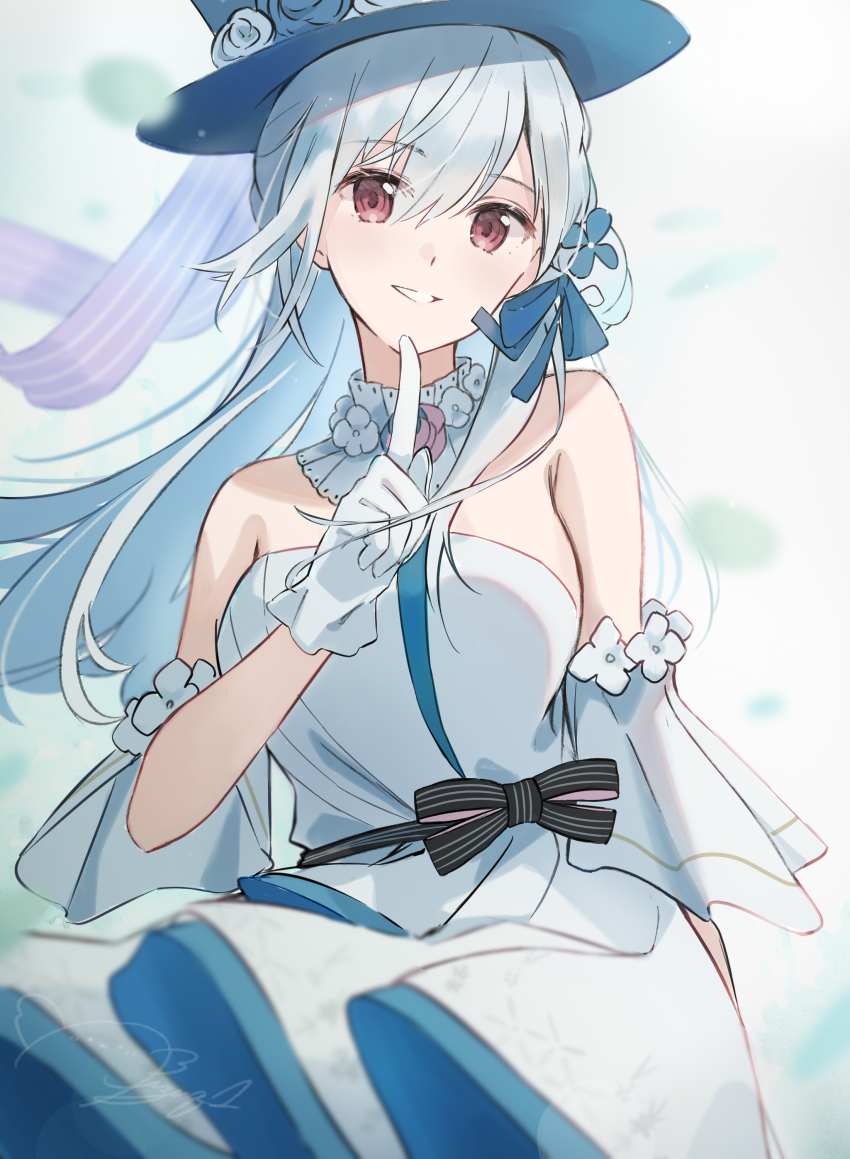 1girl, absurdres, armband, bare_shoulders, bell_sleeves, boater_hat, bow, braid