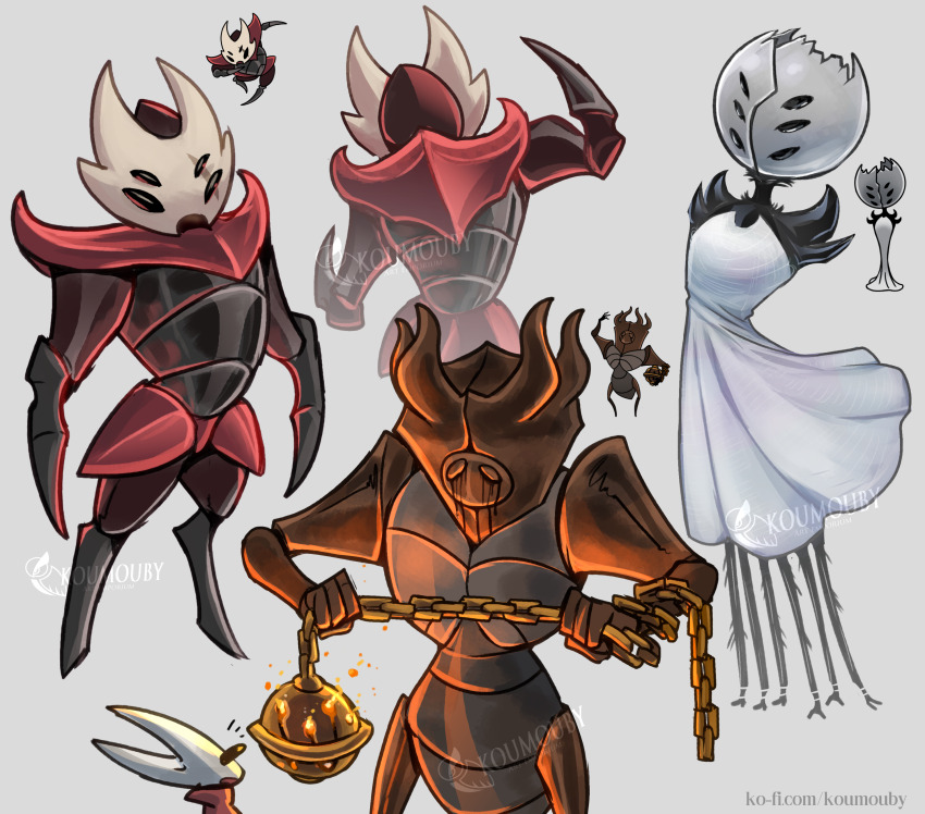 1boy, 1other, 2girls, absurdres, arthropod_girl, artist_name, chain, cloak