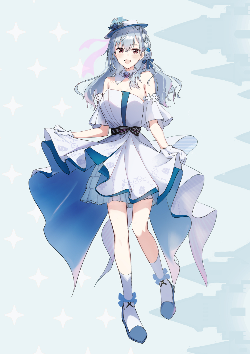 1girl, absurdres, armband, bare_shoulders, bell_sleeves, boater_hat, bow, braid