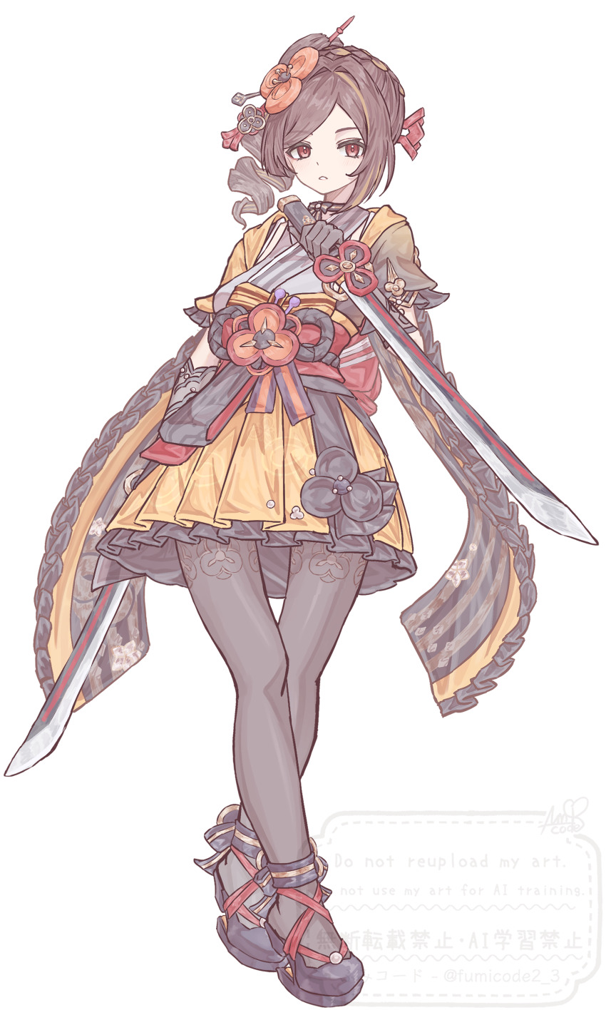 1girl, absurdres, black_gloves, black_pantyhose, blonde_hair, brown_hair, chiori_(genshin_impact), drill_hair