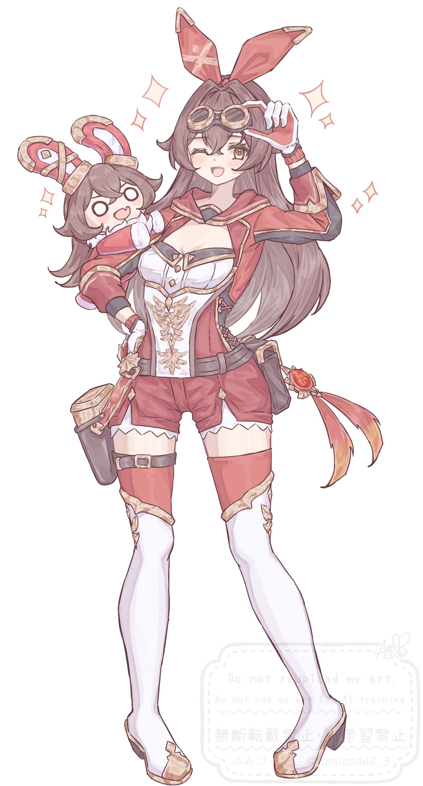 1girl, absurdres, adjusting_eyewear, amber_(100_outrider)_(genshin_impact), amber_(genshin_impact), boots, breasts, brown_hair