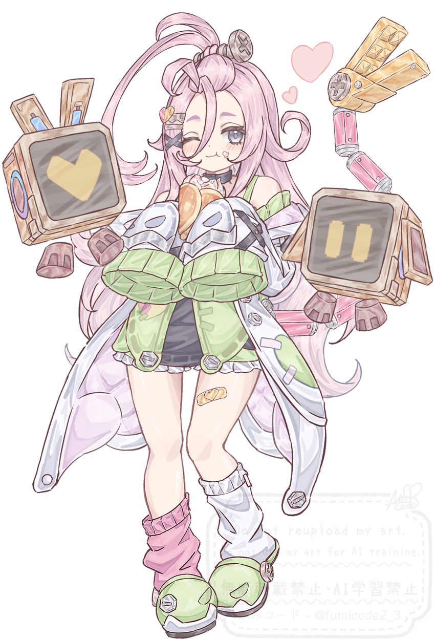 1girl, ahoge, aino_(genshin_impact), asymmetrical_legwear, closed_mouth, eating, food, food_on_face