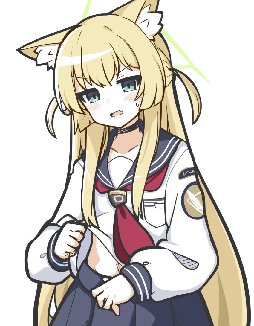 animal_ears, black_choker, blonde_hair, blue_archive, blue_sailor_collar, blue_skirt, breasts, choker