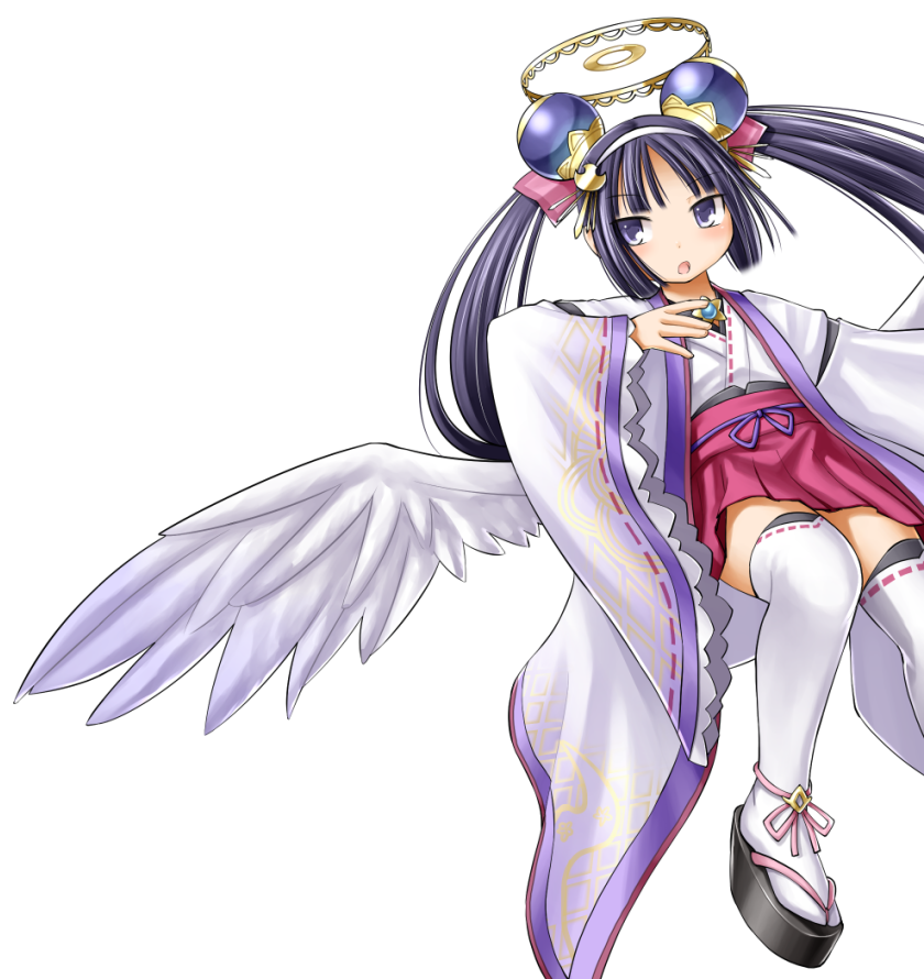 1girl, black_hair, bow, emil_chronicle_online, gold_halo, grey_hair, hair_bow, hair_ornament