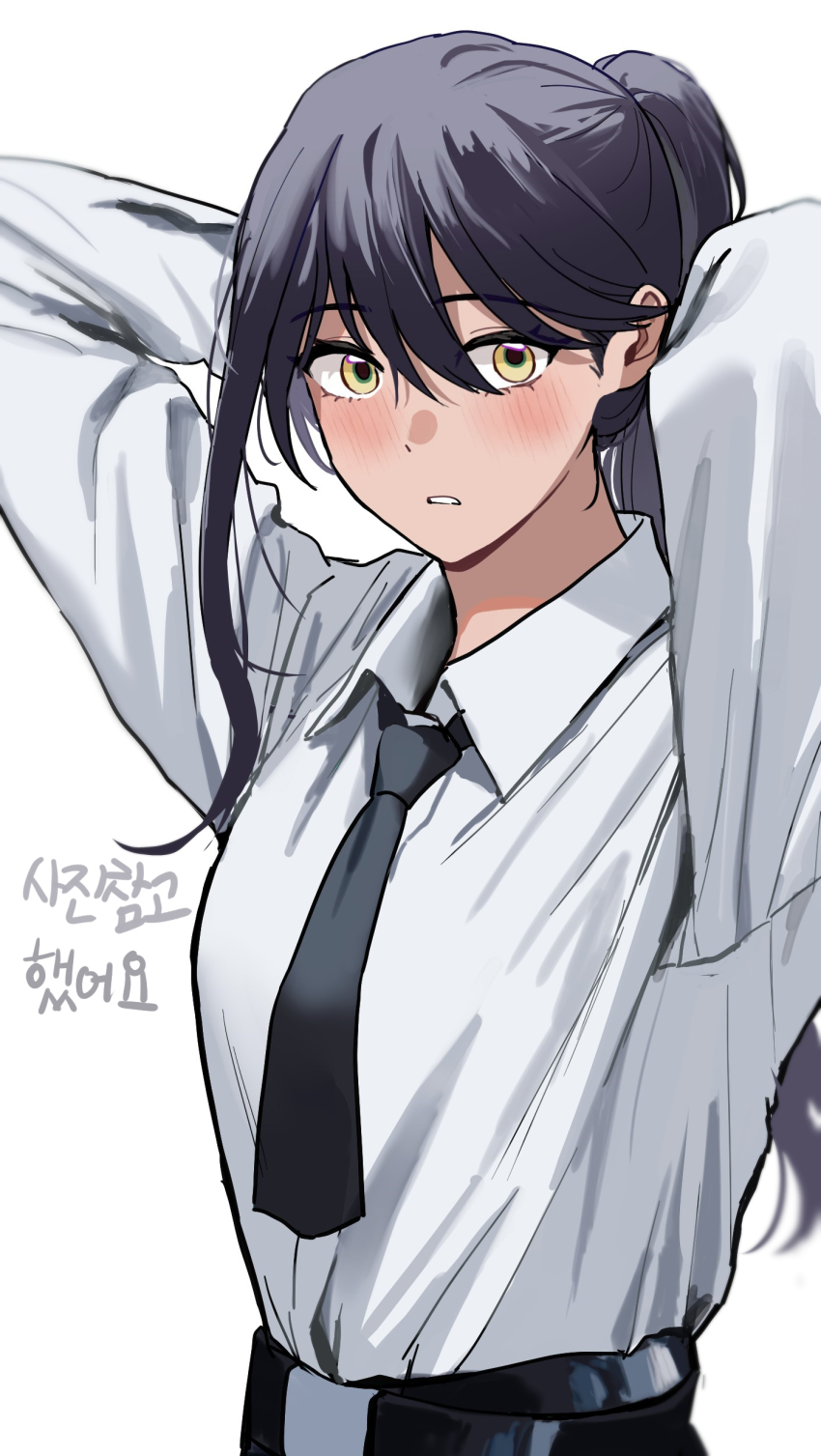 1girl, absurdres, black_hair, blush, collared_shirt, gundam, gundam_gquuuuuux, highres