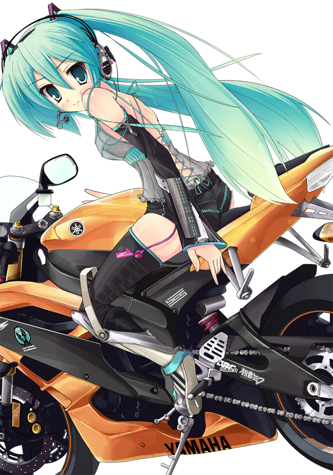 1girl, aqua_hair, ayase_hikaru, blue_eyes, detached_sleeves, female_focus, hatsune_miku, headphones