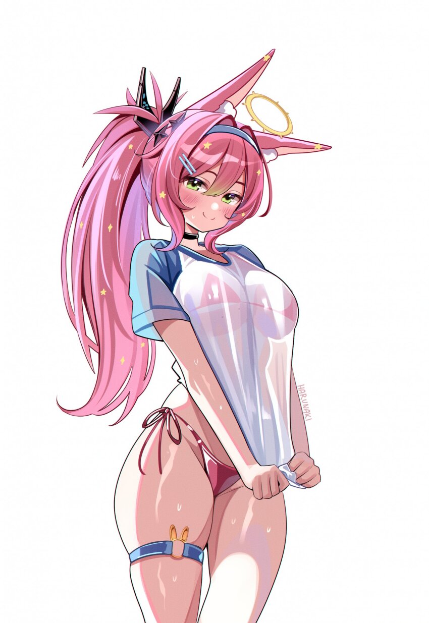 1girl, absurdres, animal_ear_fluff, animal_ears, artist_name, bikini, bikini_visible_through_clothes, black_choker