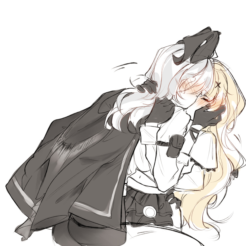 2girls, absurdres, black_cape, black_gloves, blonde_hair, cape, commentary, dress