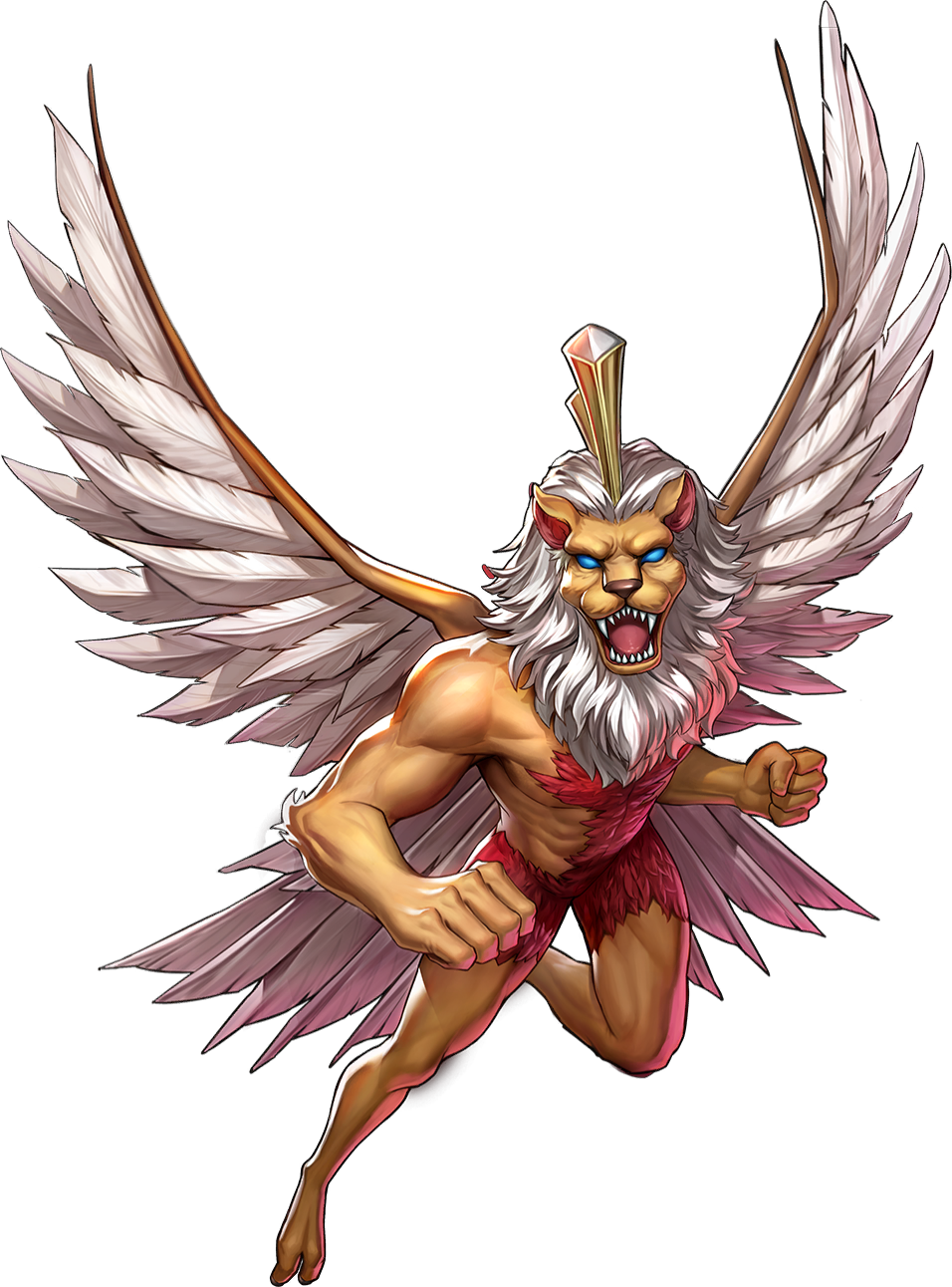 1boy, artist_request, blue_eyes, clenched_hands, demon_(megami_tensei), feathered_wings, furry, furry_male