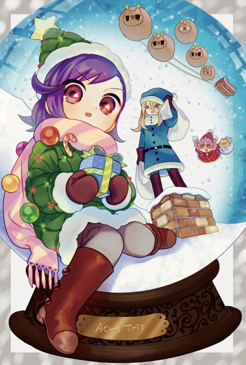 1boy, 2girls, acro_trip, animal_ears, bear, bear_ears, berry_blossom, blonde_hair