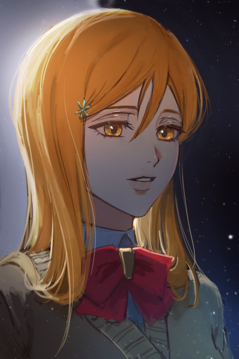 1girl, 22nae2, alternate_eye_color, bleach, female_focus, hair_ornament, hairclip, highres