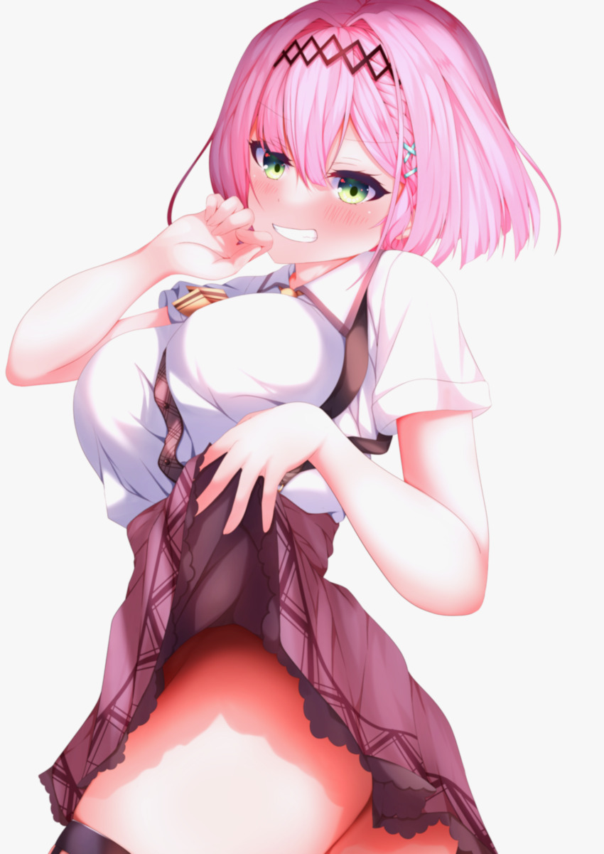 1girl, :d, absurdres, ass, black_hairband, blunt_bangs, blunt_ends, blush