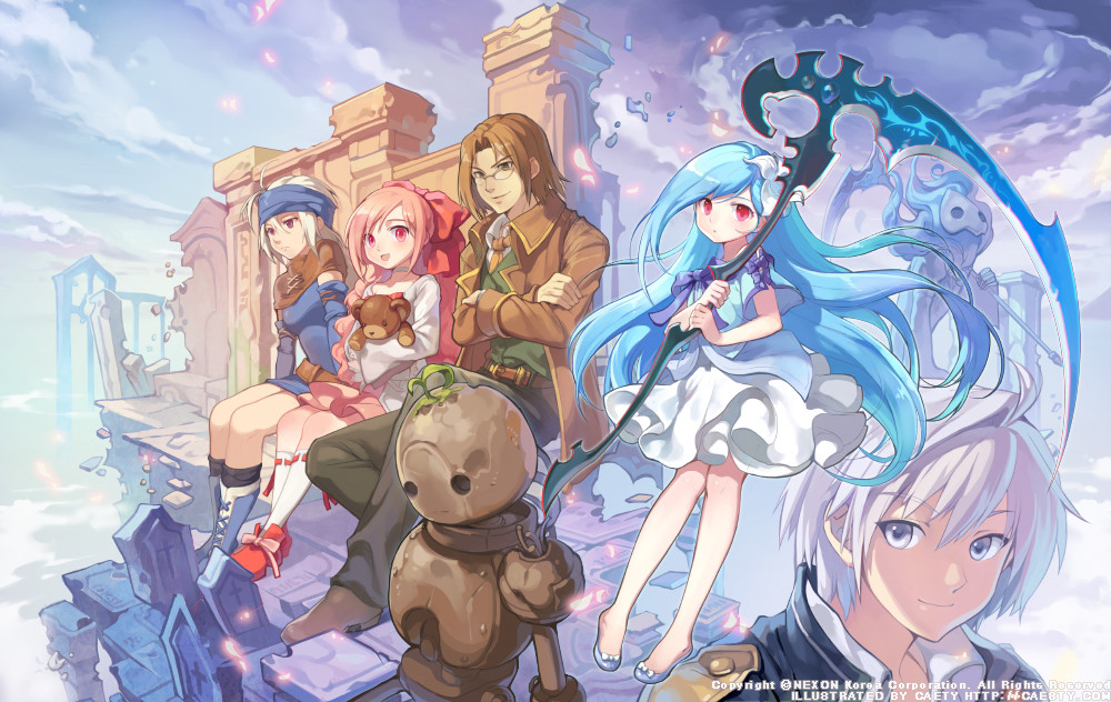 2boys, 3girls, ahoge, anais_del_caril, apino, aqua_hair, aqua_jacket, aqua_shirt