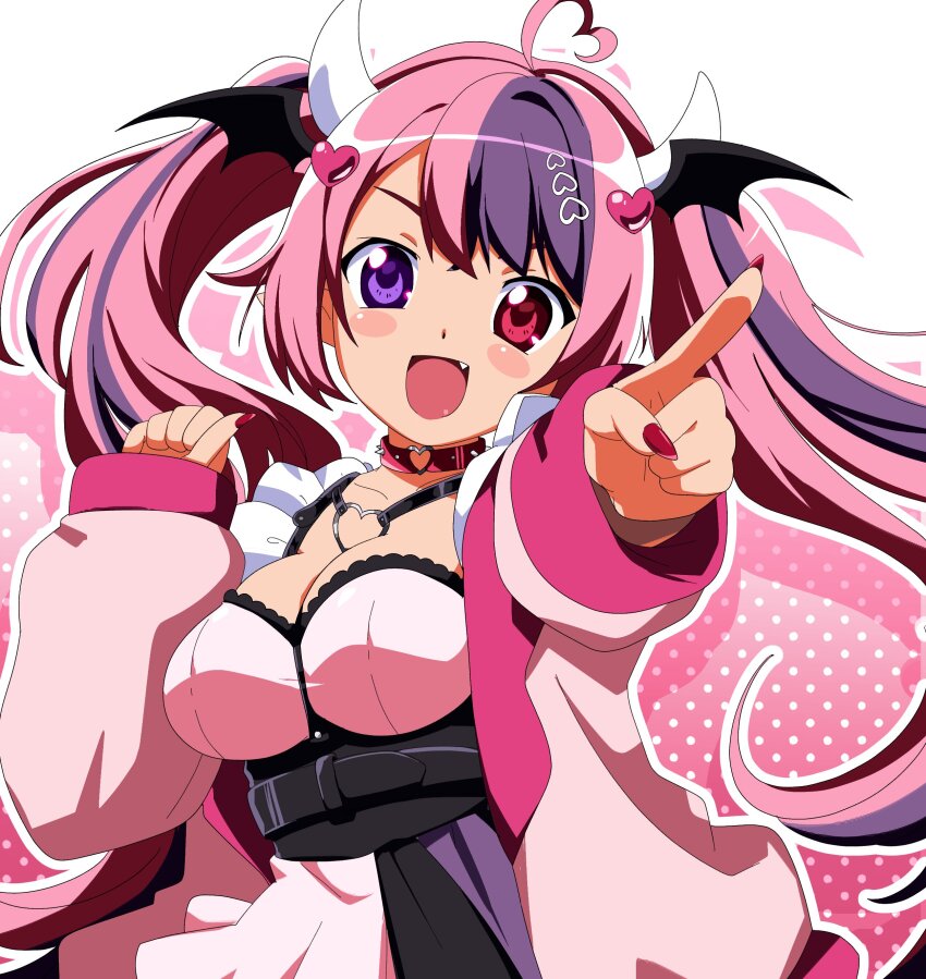 1girl, absurdres, ahoge, bk_(barakoodra), breasts, choker, demon_girl, demon_horns