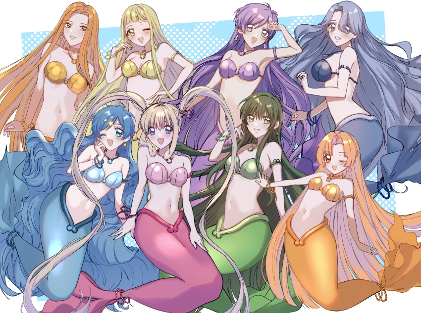 6+girls, absurdres, arm_up, armlet, armpits, back, bare_shoulders, bikini