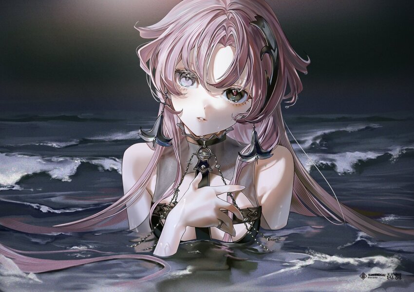 1girl, bema_(sinsekai), black_eyes, character_name, commentary_request, copyright_name, earrings, grey_eyes