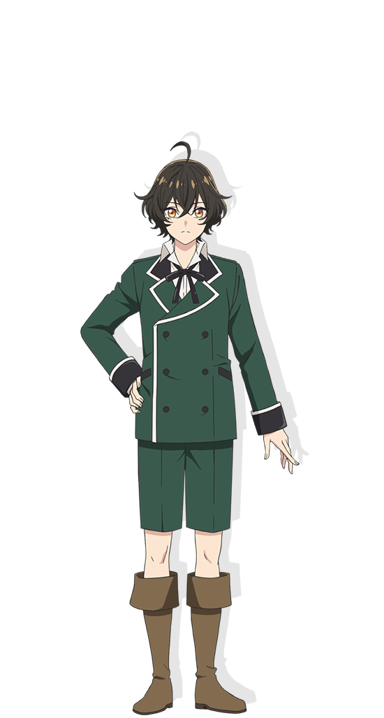 1boy, ahoge, black_ribbon, boots, brown_hair, closed_mouth, collared_shirt, green_jacket