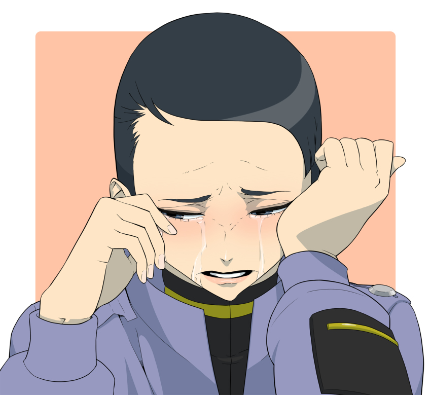 1girl, black_hair, blush, border, crying, crying_with_eyes_open, facing_viewer, female_focus