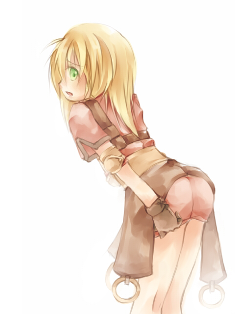 1girl, alternate_color, archer_(ragnarok_online), ass, blonde_hair, blush, brown_gloves, commentary_request