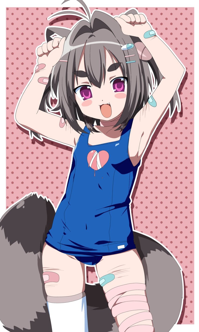 1boy, animal_ears, armpit_focus, armpits, bandaged_leg, bandages, bandaid, bandaid_on_arm