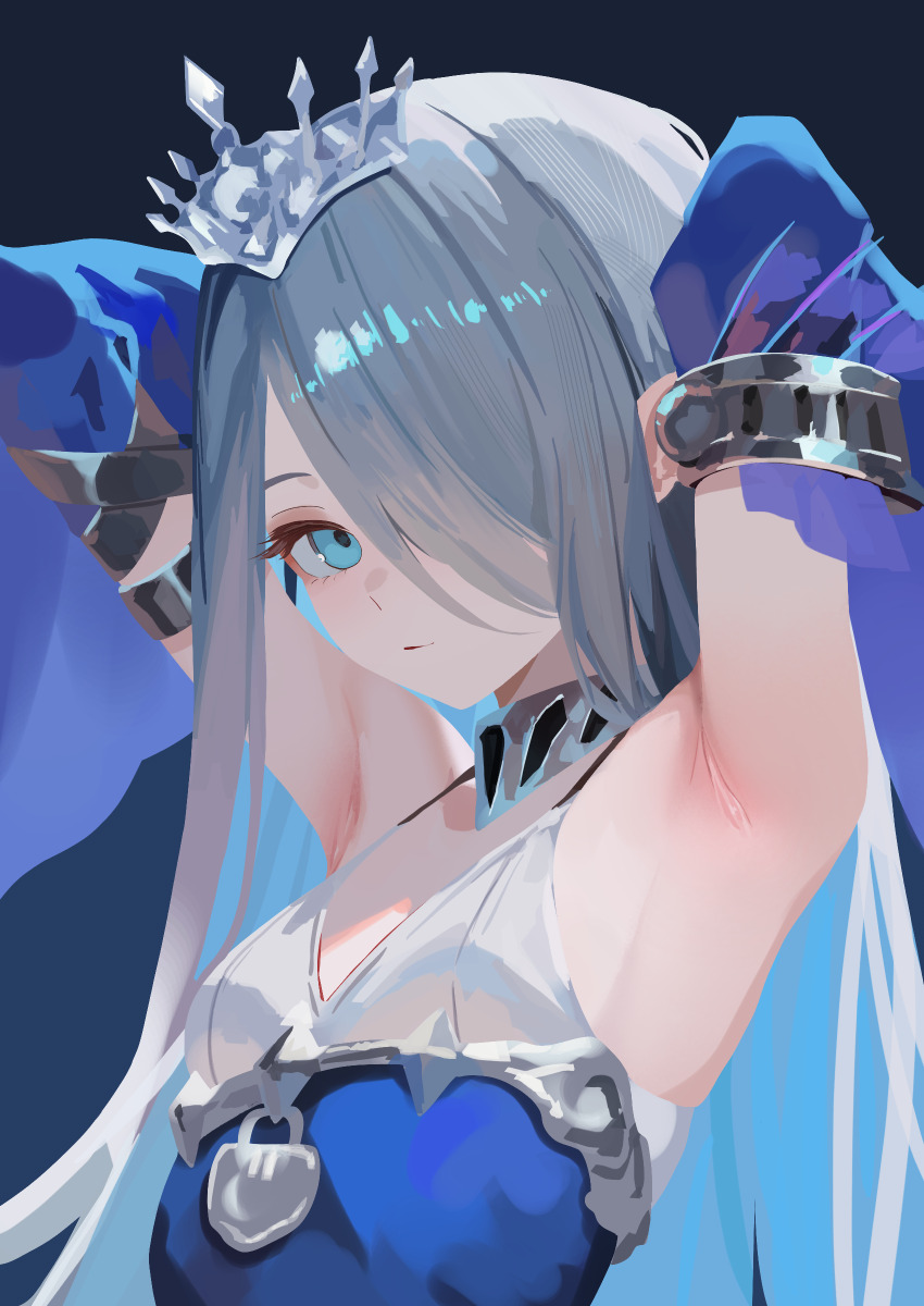 1girl, absurdres, aqua_eyes, armpits, arms_up, breasts, detached_sleeves, duel_monster