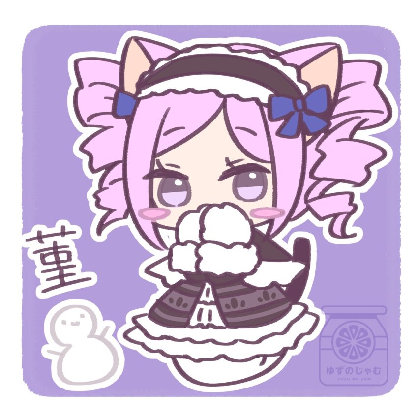 1girl, animal_ears, artist_name, black_capelet, black_dress, black_hairband, blue_ribbon, blush_stickers