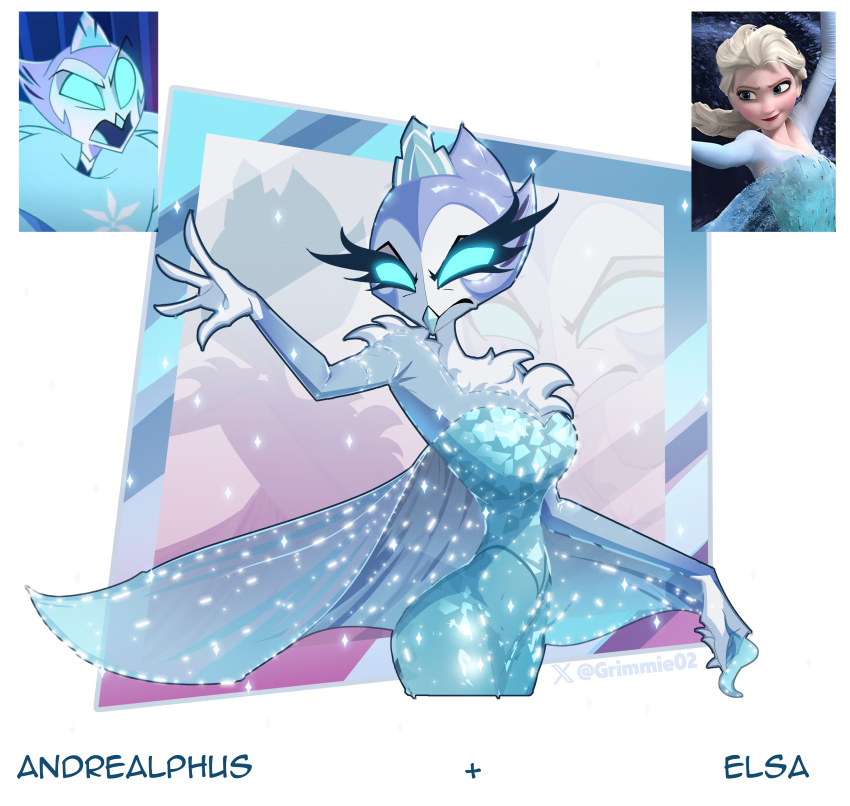 1girl, absurdres, andrealphus_(helluva_boss), beak, body_fur, breasts, cape, character_name