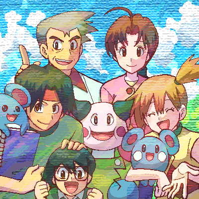 2girls, 3boys, 9617564, :d, ^_^, azurill, closed_eyes, delia_ketchum, gen_1_pokemon, gen_2_pokemon, gen_3_pokemon, headband, lowres, marill, max_(pokemon), misty_(pokemon), mr._mime, multiple_boys, multiple_girls, nintendo, open_mouth, pokemon, pokemon_(anime), pokemon_(classic_anime), pokemon_(creature), pokemon_the_series:_ruby_and_sapphire, professor_oak, side_ponytail, smile, tracey_sketchit, yakou_(9617-564)
