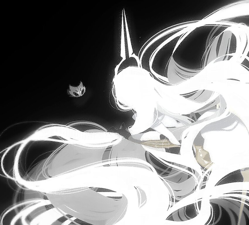 1girl, absurdly_long_hair, arthropod_girl, black_background, floating_hair, from_behind, grand_mother_silk_(hollow_knight), highres