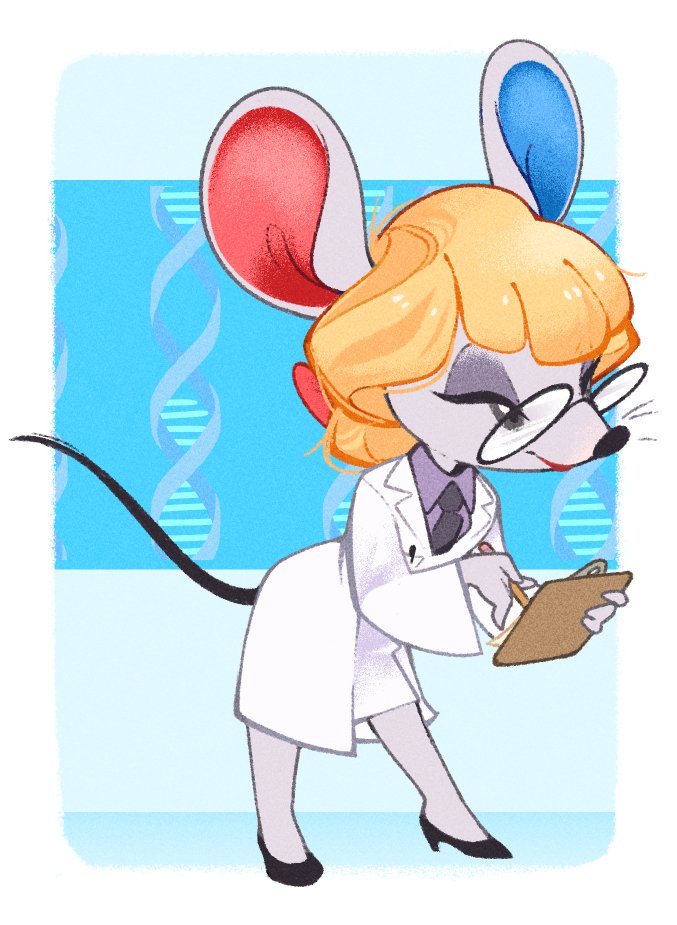 1girl, animal_crossing, animal_crossing:_new_horizons, animal_ears, black-framed_eyewear, black_necktie, black_shoes, blonde_hair