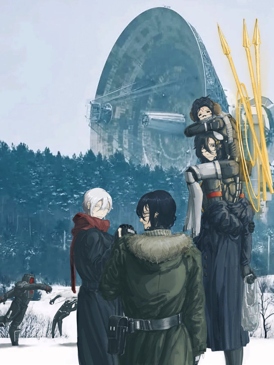 1boy, 4girls, adler_(signalis), ariane_yeong, coat, elster_(signalis), highres, leng_(signalis)