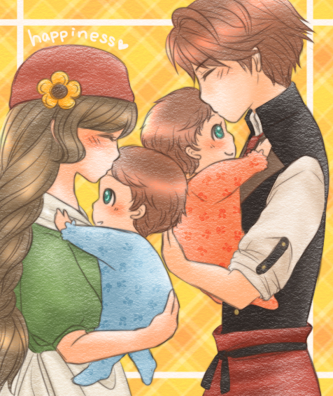 1boy, 1girl, baby, bokujou_monogatari, brown_hair, minori_(bokujou_monogatari), raeger