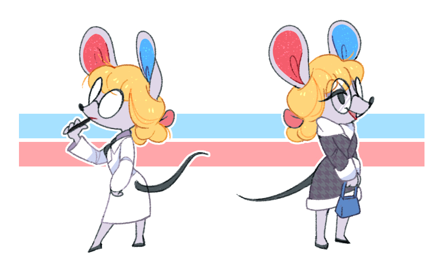 1girl, :d, animal_crossing, animal_crossing:_new_horizons, animal_ears, bag, black-framed_eyewear, black_eyes