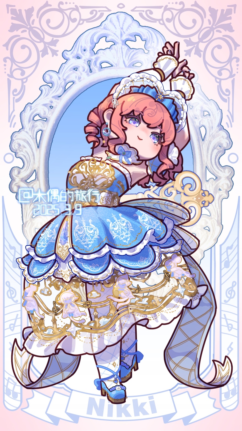 1girl, absurdres, ankle_ribbon, argyle_bow, argyle_clothes, argyle_pantyhose, argyle_sleeves, arm_warmers