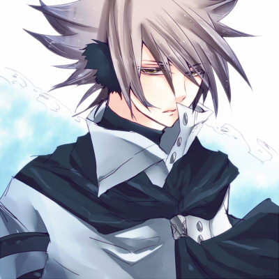 1boy, earmuffs, gradient_background, grey_hair, lowres, male_focus, psyren, short_hair, solo, uranus_(psyren), white_background, yellow_eyes