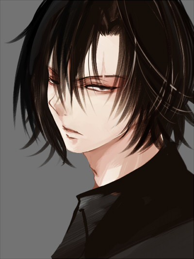 1boy, black_hair, junas, male_focus, psyren, simple_background, solo