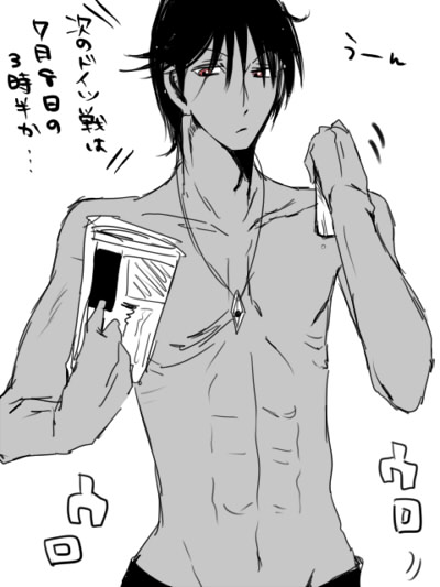 aoi_yusaka, jewelry, monochrome, necklace, psyren, topless_male, short_hair, sketch