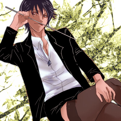 1boy, aoi_yusaka, black_hair, jewelry, licking, lowres, male_focus, necklace