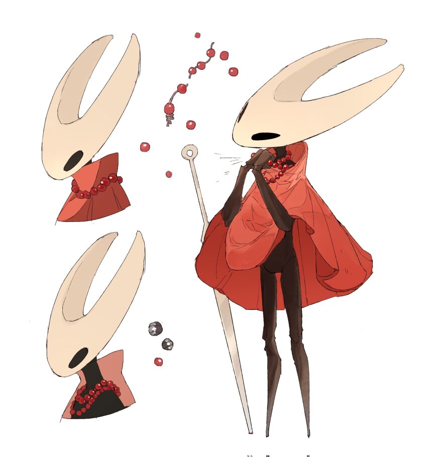 1girl, arthropod_girl, bead_necklace, beads, black_skin, cloak, colored_skin, darkdog