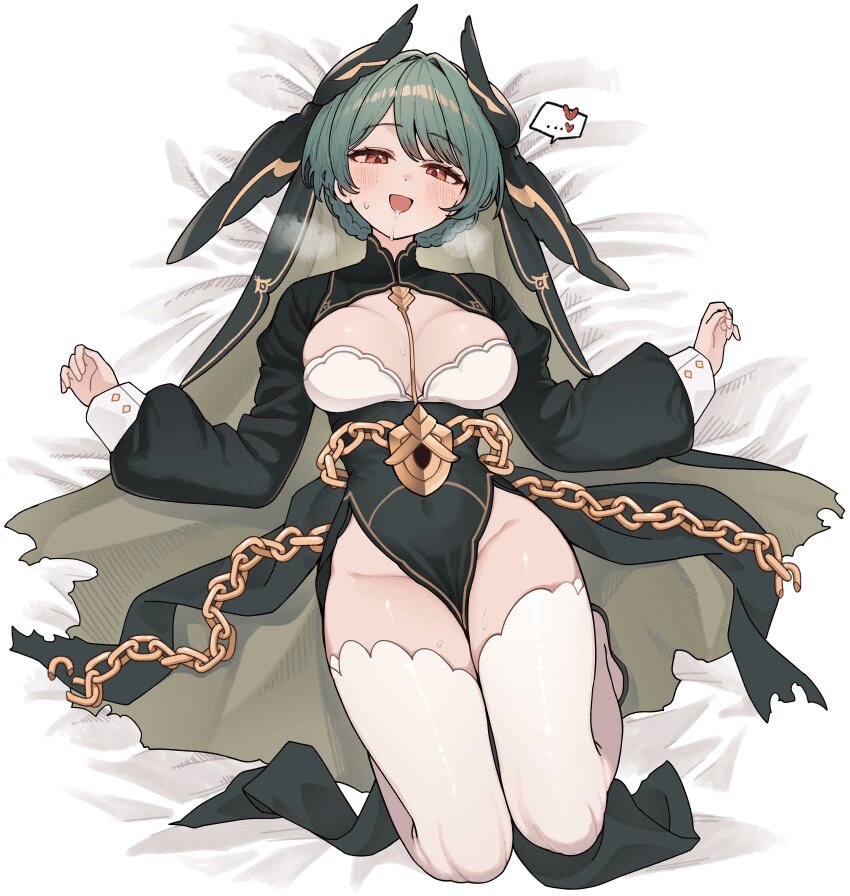 1girl, :d, absurdres, anavi, between_breasts, black_dress, black_veil, blush