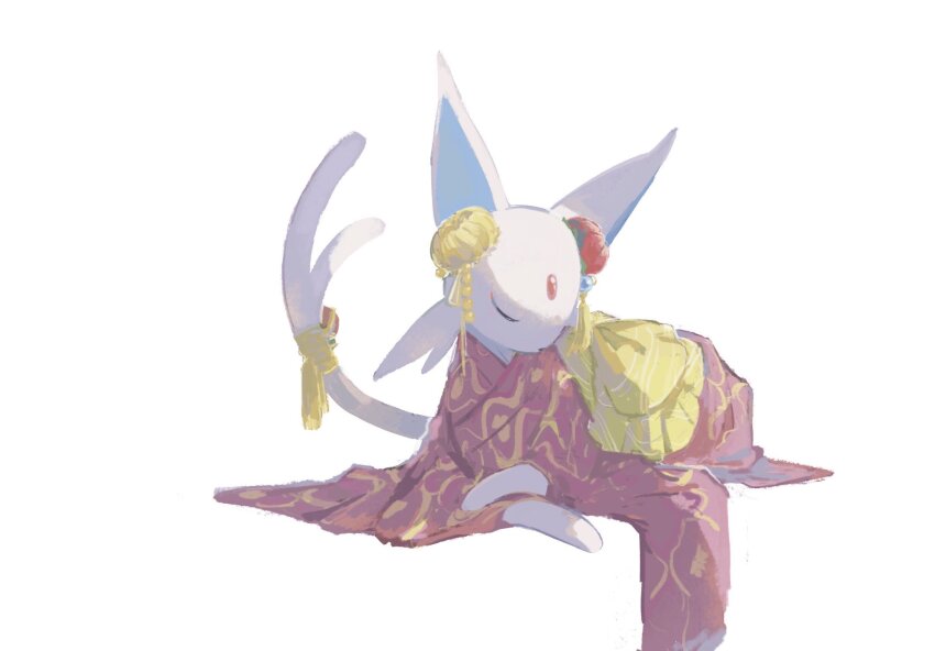 animal_focus, animal_hands, closed_eyes, clothed_pokemon, draw_pann33, espeon, espeon_(pokebuki), flower