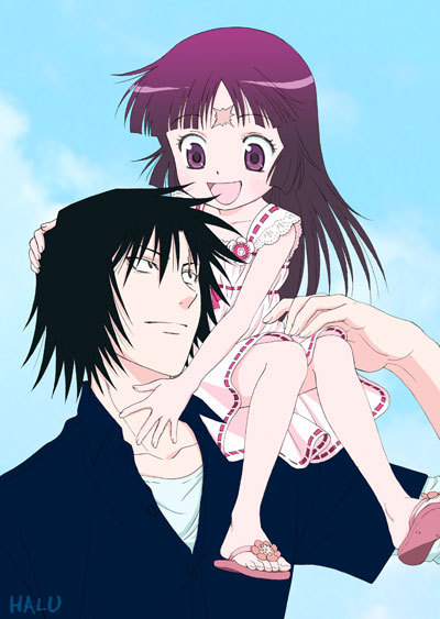 1boy, 1girl, baorai, black_hair, child, dress, junas, long_hair