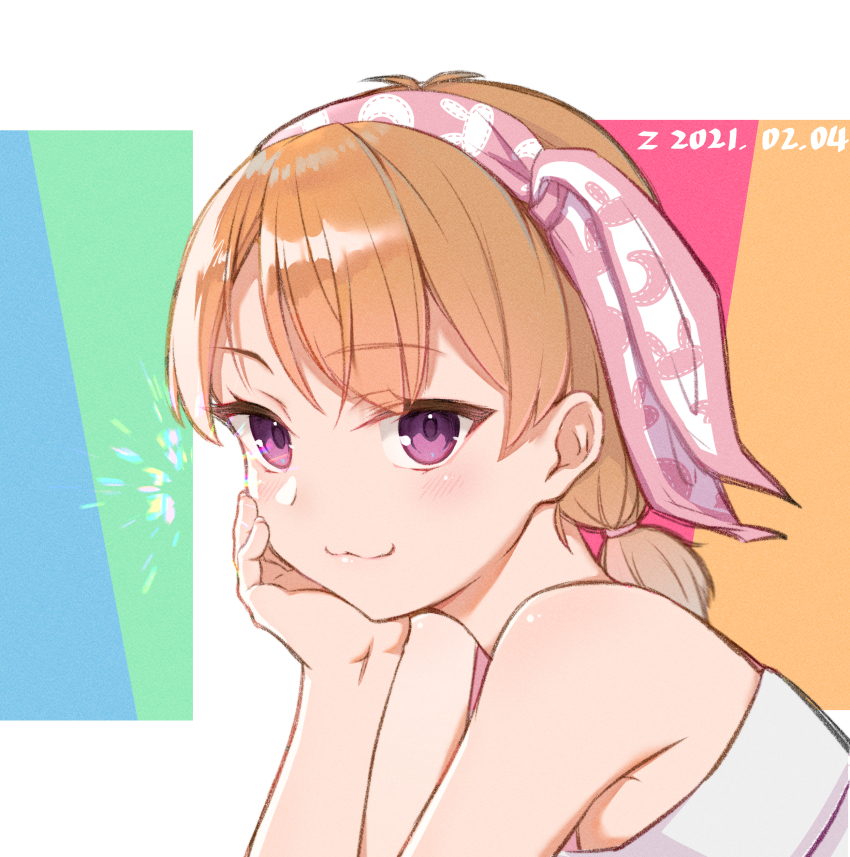 1girl, :3, absurdres, animal_print, armpit_crease, bare_shoulders, blush, closed_mouth