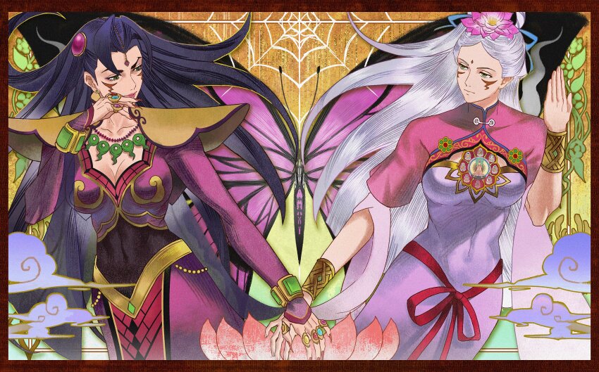 2girls, absurdres, ace_attorney, amara_sigatar_khura'in, armor, black_hair, blood, bracelet