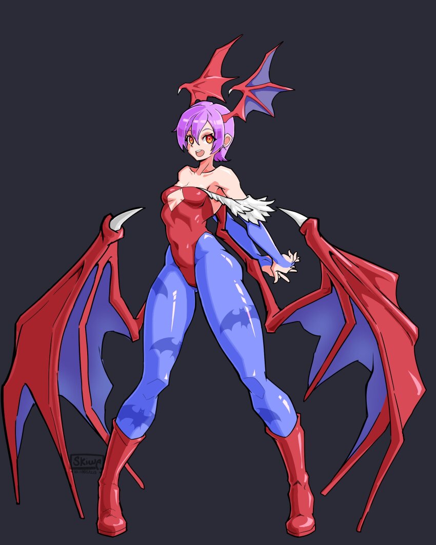 1girl, absurdres, animal_print, bare_shoulders, bat_print, blue_pantyhose, boots, breasts