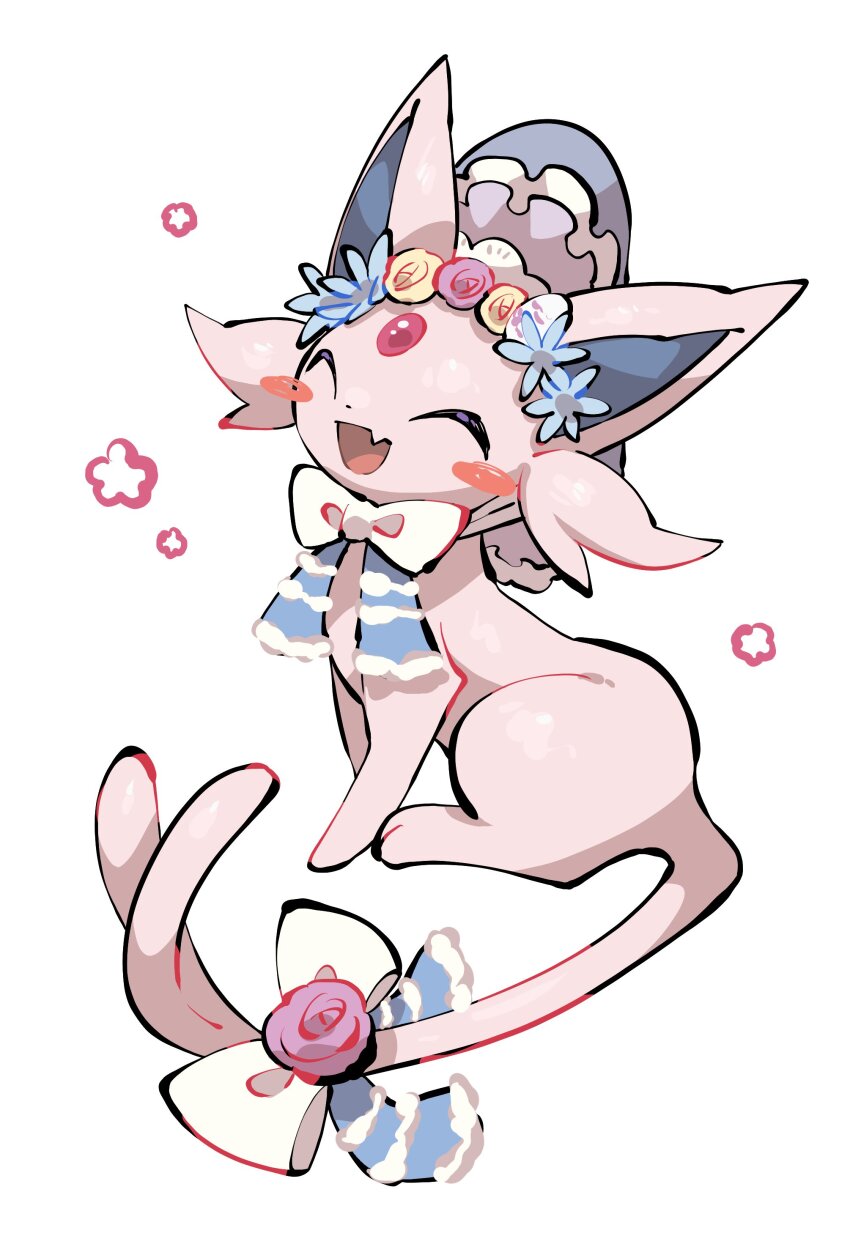 1other, :d, absurdres, animal_focus, blush_stickers, bonnet, bow, closed_eyes