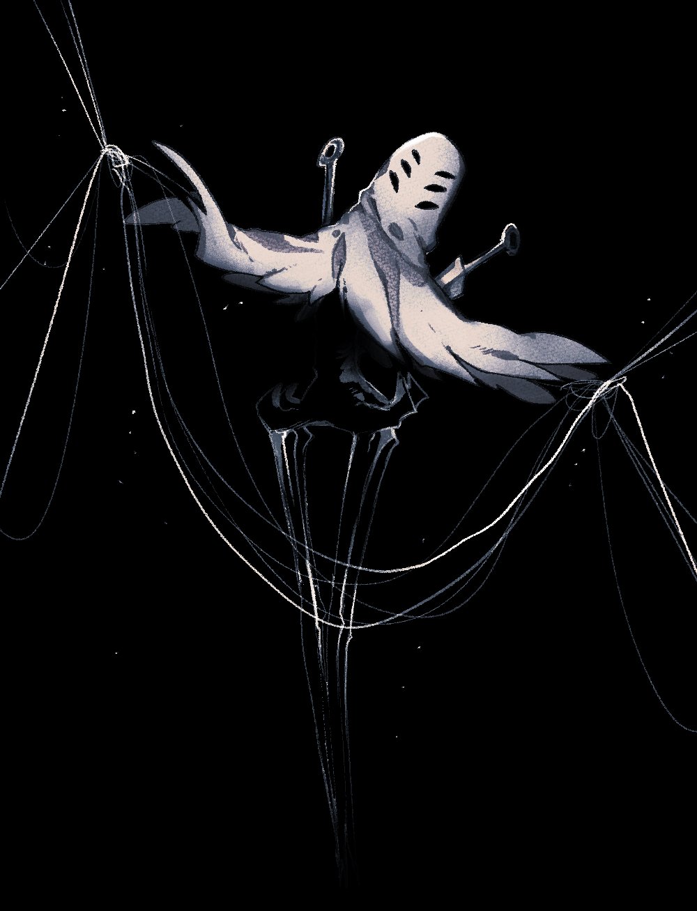 1girl, arthropod_girl, black_background, black_eyes, black_skin, colored_skin, commentary, extra_eyes