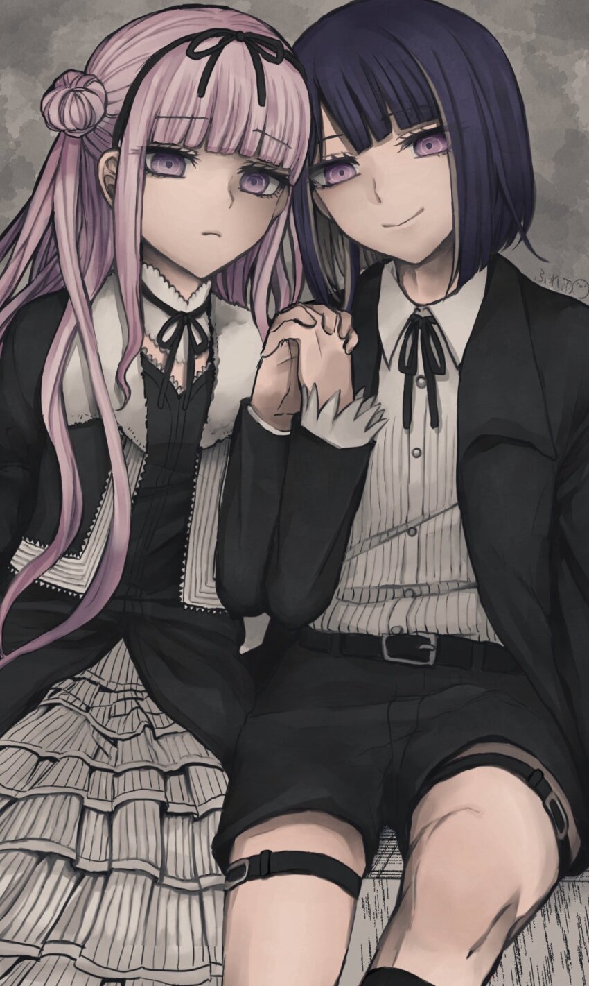 1boy, 1girl, black_headband, black_jacket, brother_and_sister, detached_collar, formal_clothes, furea_(sfelarde)