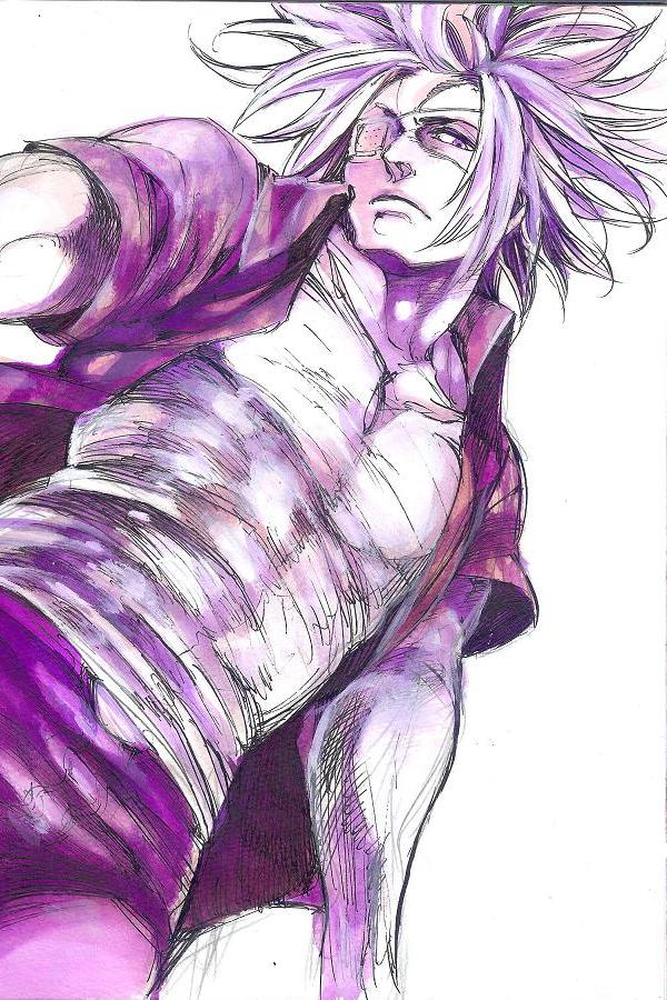 1boy, eyepatch, grana, male_focus, mankintan, open_clothes, open_shirt, partially_colored